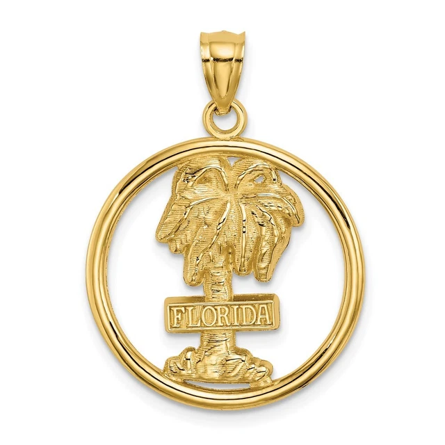 14K Yellow Gold FLORIDA On Palm Tree In Circle Charm