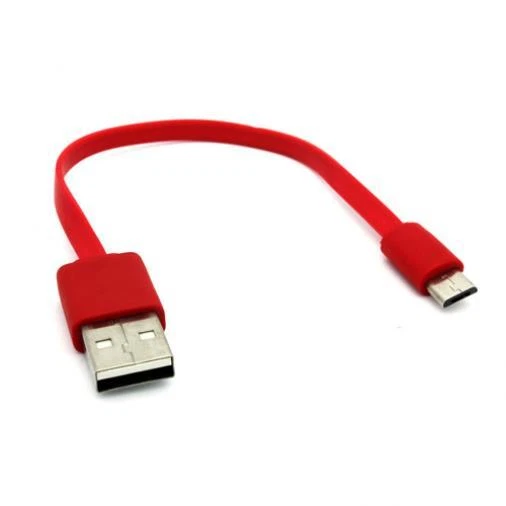 SHORT USB CABLE MICROUSB CHARGER CORD POWER WIRE RED FLAT for PHONES & TABLETS