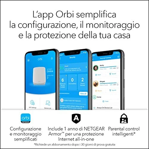 NETGEAR Orbi Mesh WiFi 6 RBK763S - Triband AX5400, Router con 2 satelliti 5