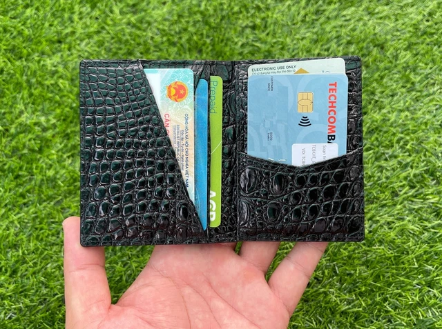 Black Alligator Slim Minimalist Wallet Mens Crocodile Leather Credit Card Holder