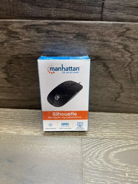 Manhattan Silhouette Optical USB Mouse Black New 177658 PC MAC Compatible