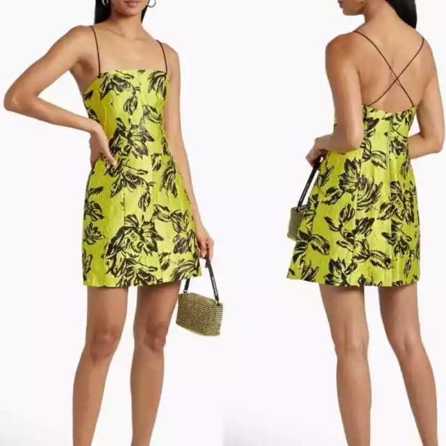 Alice + Olivia Yellow Tayla Structured Floral Jacquard Mini Dress Women’s 4 NWT