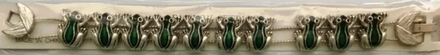 FROGS Slide Charm Bracelet new vintage silvertone green frog, toads