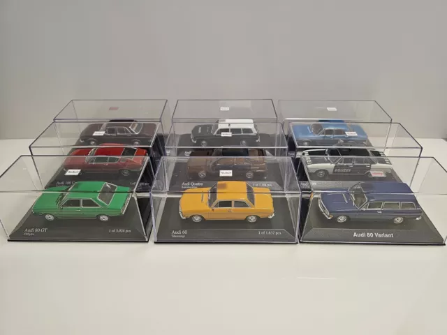 1:43  Minichamps  9 x Audi Modelle in Vitrine  Audi 80 GT  Audi 100 Coupe ++++