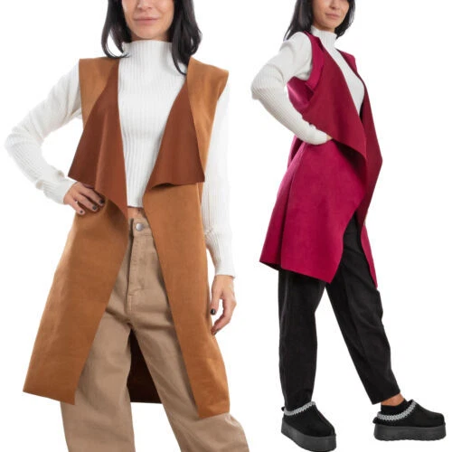Gilet Long Sans Manches Vintage Scarlet Roos – Taille 2 (38/40), Maille Torsadée, Laine 30%