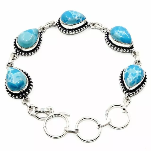 Pulsera de joyería hecha a mano con piedras preciosas de Larimar caribeño...