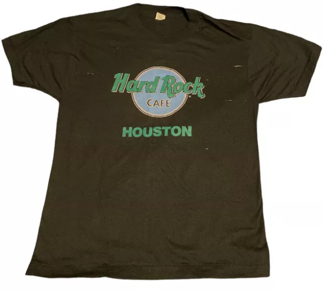 Vintage 1980s Distressed Hard Rock Cafe Houston Texas T-shirt / Size Large