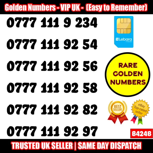 Golden Number VIP UK SIM Cards - Easy to Remember Mobile Numbers LOT - B424B