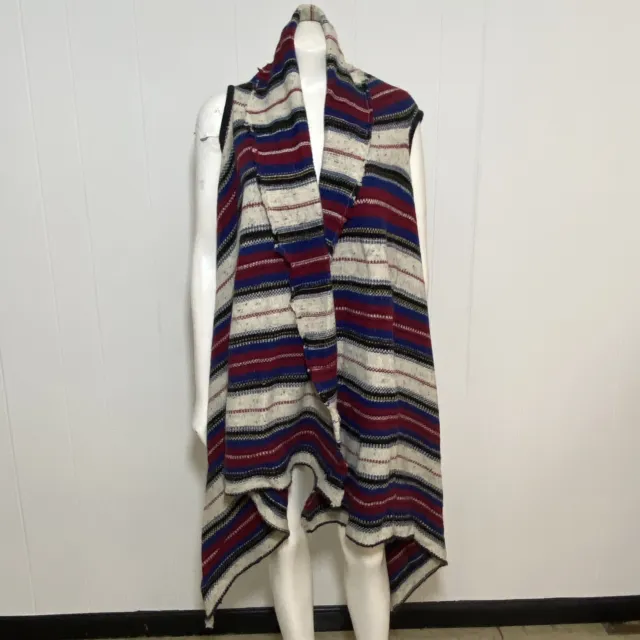 Sam Edelman Elsie Vest Womens M Striped Sweater Blanket Boho Waterfall Collar