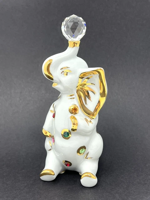 Capodimonte Figurine Sitting Elephant Swarovski Crystal Ball - Polaris - ITALY Capodimonte Figurine Sitting Elephant Swarovski Crystal Ball - Polaris - ITALY
