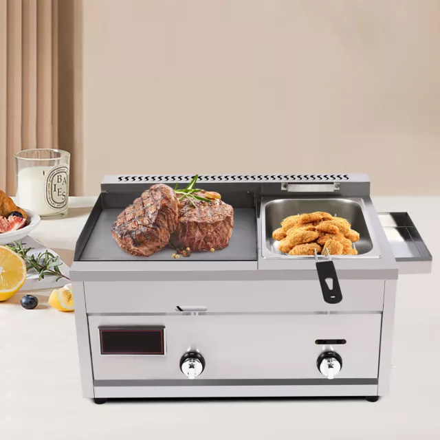Commercial Gas Propane Griddle Flat Top Grill BBQ Hot Plate Grill &Deep Fryer