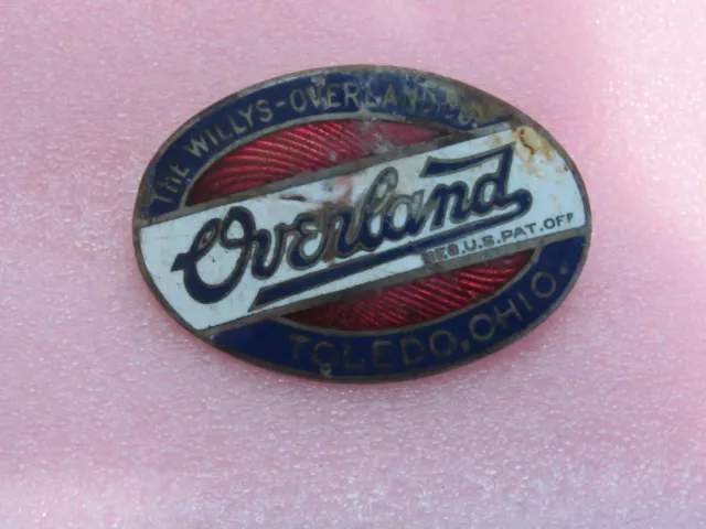 Vintage 1920's Willys Overland Radiator Badge Enamel Trim Emblem Rare Original