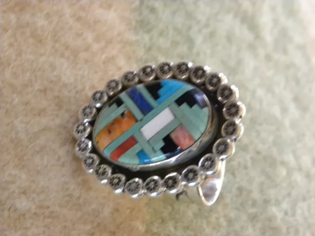 Turquoise Inlay Sterling  Substantial Adjustable  Ring     C Chama $355.00