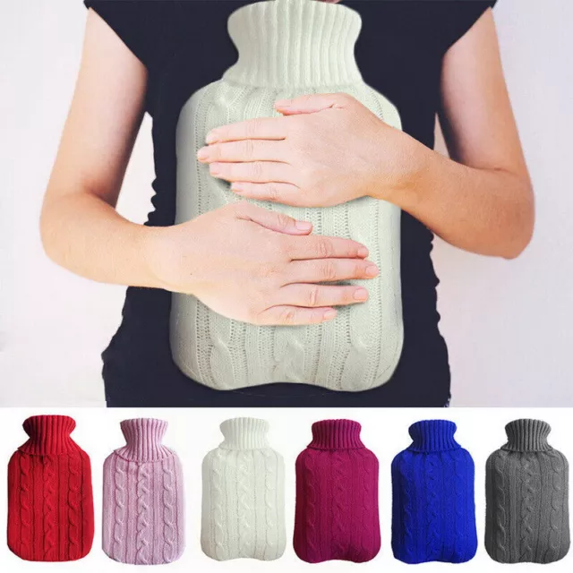 2L Hot Water Bottle Knitted Cover Warm Bag Relaxing Rubber Cute Winter R 2