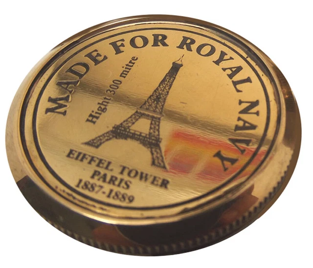 Very Cute 1-Inch Solid Brass Nano Tiny Compass Engraved With The Eiffel Tower
