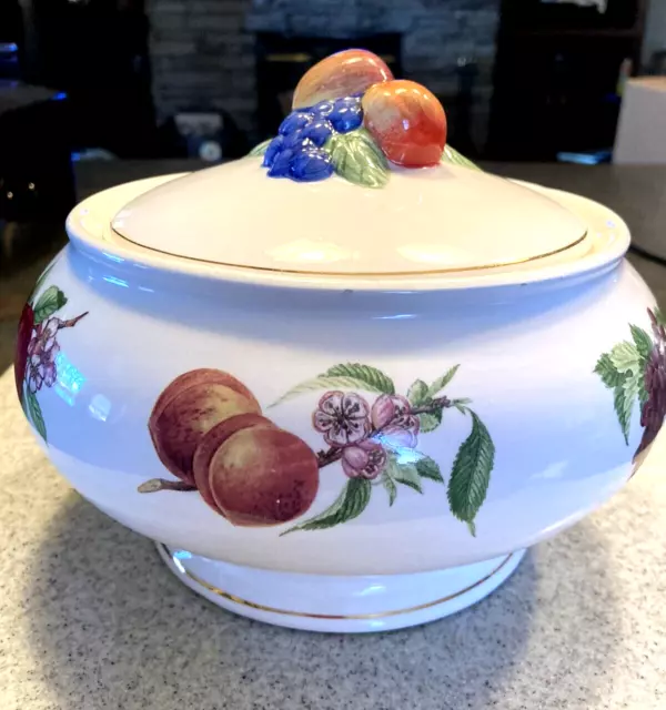 Vintage Covered Bowl w/ Lid Footed Gold Trim
