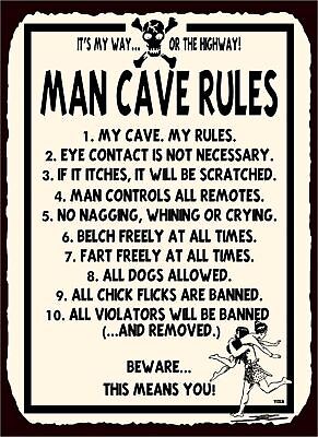 Retro Tin Signs Man Cave Rules Poster Metal Plate Funny Wall Decor Plaque
