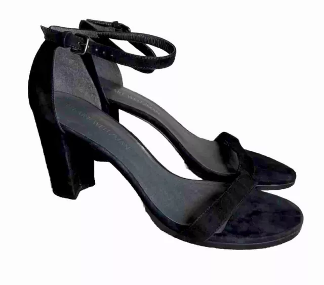 Stuart Weitzman NearlyNude Ankle Strap Sandal Black Suede Size 10M