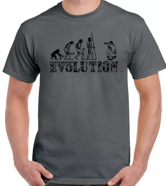 T-shirt fotografia Evolution uomo divertente fotocamera fotografo borsa obiettivo treppiede