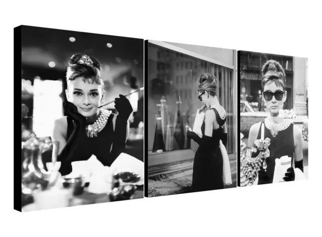 Audrey Hepburn - Breakfast at Tiffany's - SET OF 3 Canvas Wall Art Framed Prints