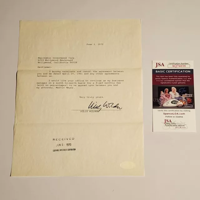 Billy Wilder Signed Document JSA COA Autograph Contract Auto Movie Director 3