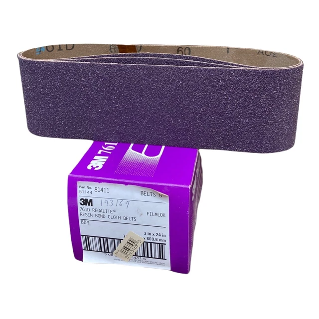3M 761D 60 Grit 3 inch x 24 inch Sanding Belt Set of 3 Belts New Open Box