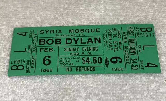 BOB DYLAN 1966 ORIGINAL UNUSED CONCERT GIG TICKET SYRIA MOSQUE PA The Band USA G 2