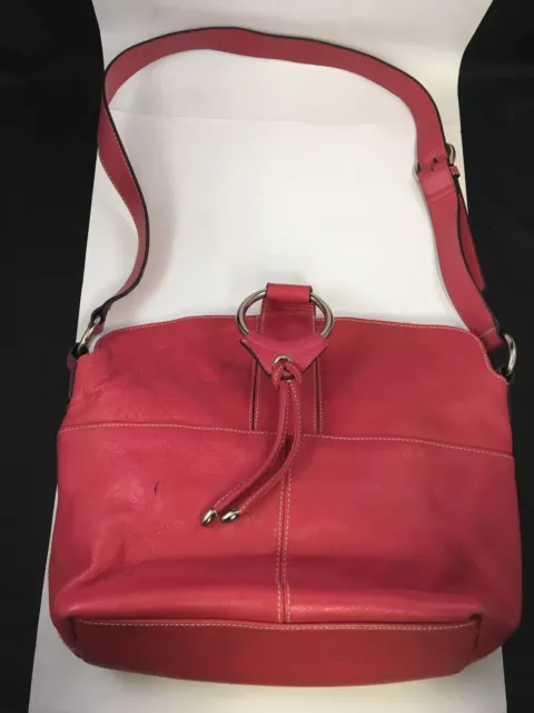 Vintage Bright Pink Leather Shoulder Bag Purse Bucket Bag