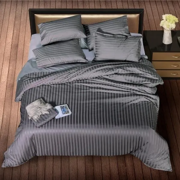 Set copripiumone doppio grigio lusso copripiumoni trapunta a righe egiziane set letto taglia UK