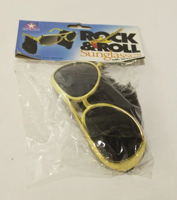 Star Power Unisex Rock & Roll Sunglasses & Sideburns RH7 Gold/Black One Size NWT