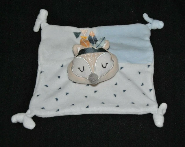 doudou plat renard SIPLEC LECLERC bleu blanc triangles TTBE
