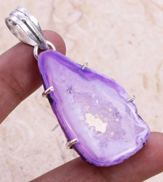 Appealing Window Druzy 925 Silver Plated Handmade Pendant of 2" Ethnic Gift
