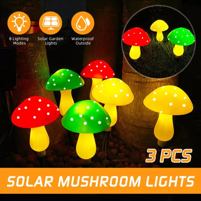 Solar Mushroom Fairy String Light LED Outdoor Garden Ornament Statues Yard Decor