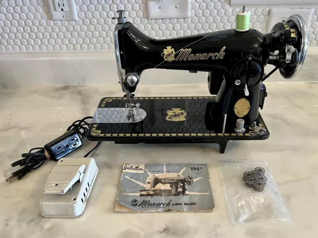 Vintage Monarch De-Luxe 1953-Model Sewing Machine w/ Accessories Japan TESTED