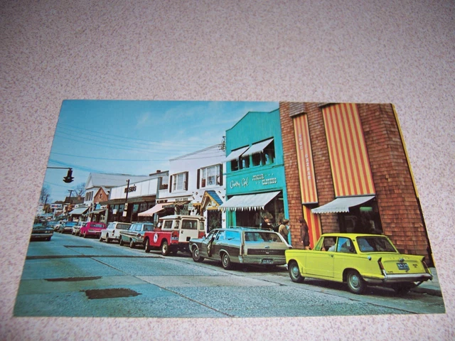 1960s MAIN STREET SCENE DOWNTOWN, WESTPORT CT. VTG POSTCARD
