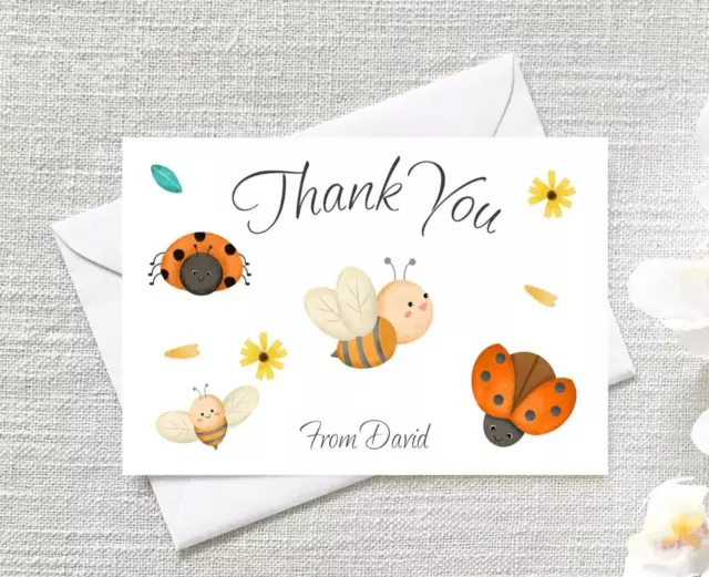 Pack of 12 Personalised Kids Thank You Nature Note Cards With White Envelopes