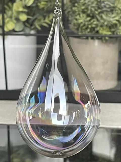 Clear Hand Blown Iridescent Glass Christmas Ornament