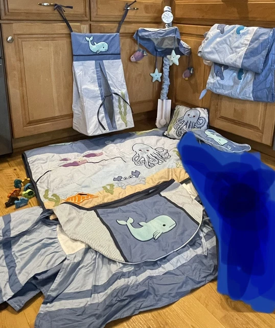 Baby Crib Bedding Boys Set. EUC. Ocean theme. Blue and Light Blue. Baby Crib Bedding Boys Set. EUC. Ocean theme. Blue and Light Blue.