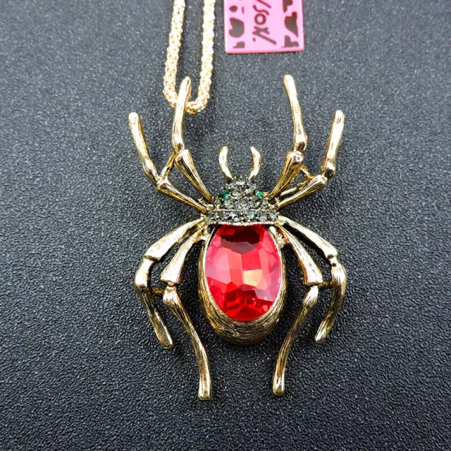 New Lovely Red Bling Spider Crystal Pendant Betsey Johnson Chain Necklace