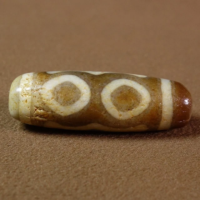 Ancient Tibetan DZI Beads Old Agate Yellow 3 Eye Totem Amulet Pendant GZI #9166