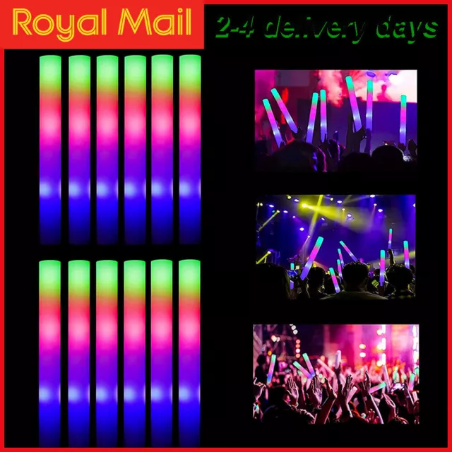 10-60PCS LED DJ Flashing Glow Stick Wands Rally Rave Batons Light Up Foam Sticks