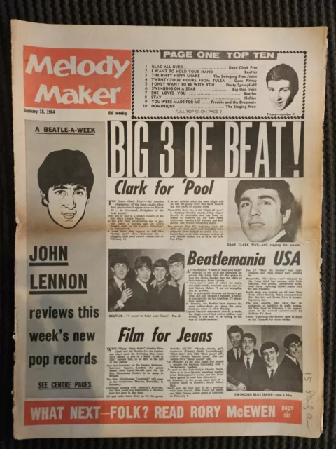 Melody Maker Newspaper January 18th 1964, Beatles Cover