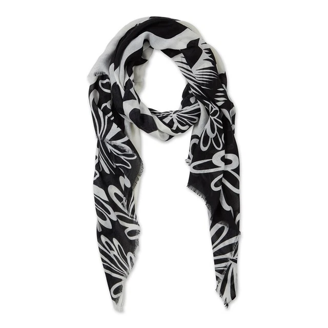 Flower Power Lightweight Fabric Scarf - Black 70x31