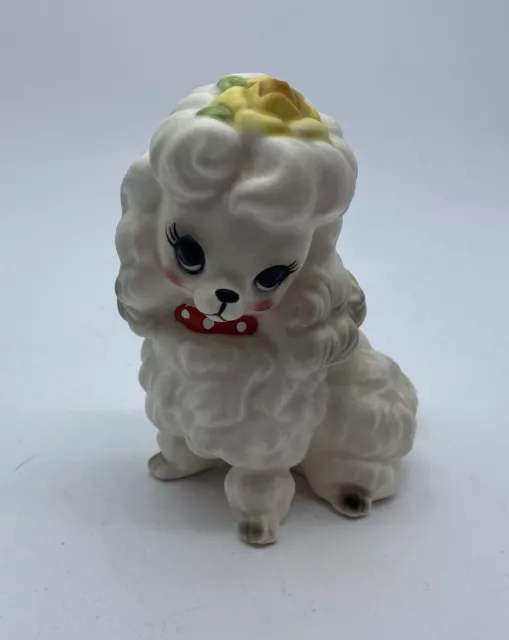 Vintage Josef Originals Poodle Dog Figurine Japan Yellow Flower