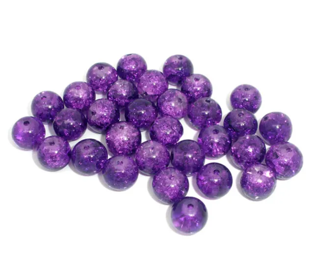100 Purple Glass Crackle Beads 8mm Jewellery Making - J05639