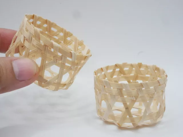 A Pair of Miniature Bamboo Basket (40 mm.) Basket Bamboo Dollhouse Handmade