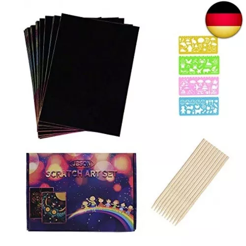 JBSON Kratzbilder Set für Kinder, 30 Große Blätter Regenbogen Kratzpapier zum Ze