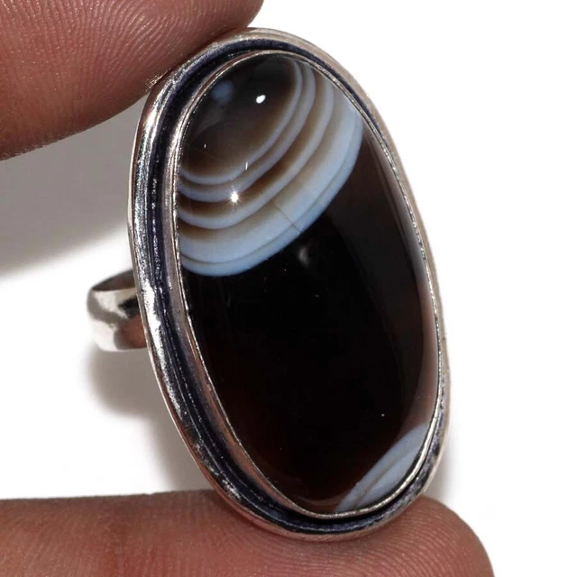 Banded Black Onyx 925 Silver Plated Gemstone Handmade Ring US 7 Gifts Jewelry GW