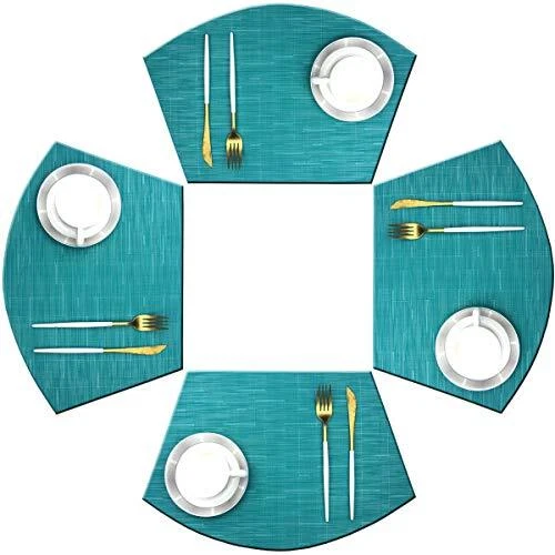 Wedge Shape Placemats for Round Dinner Table Placemats Set of 4 Bamboo Blue