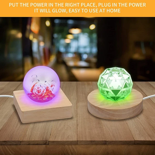 SQUARE & ROUND LED Light Display Base Crystal Wooden Stand for Resin